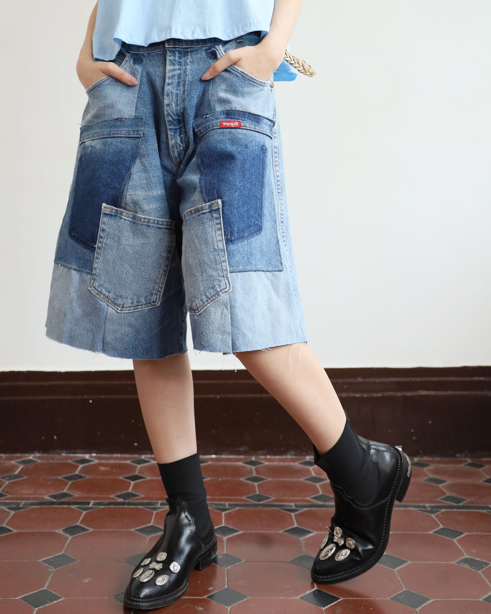 Upcycle Patchwork Denim Shorts (waist 30")