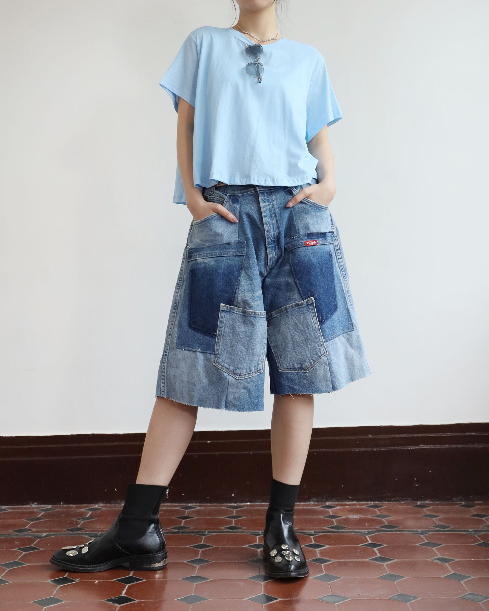 Upcycle Patchwork Denim Shorts (waist 30")