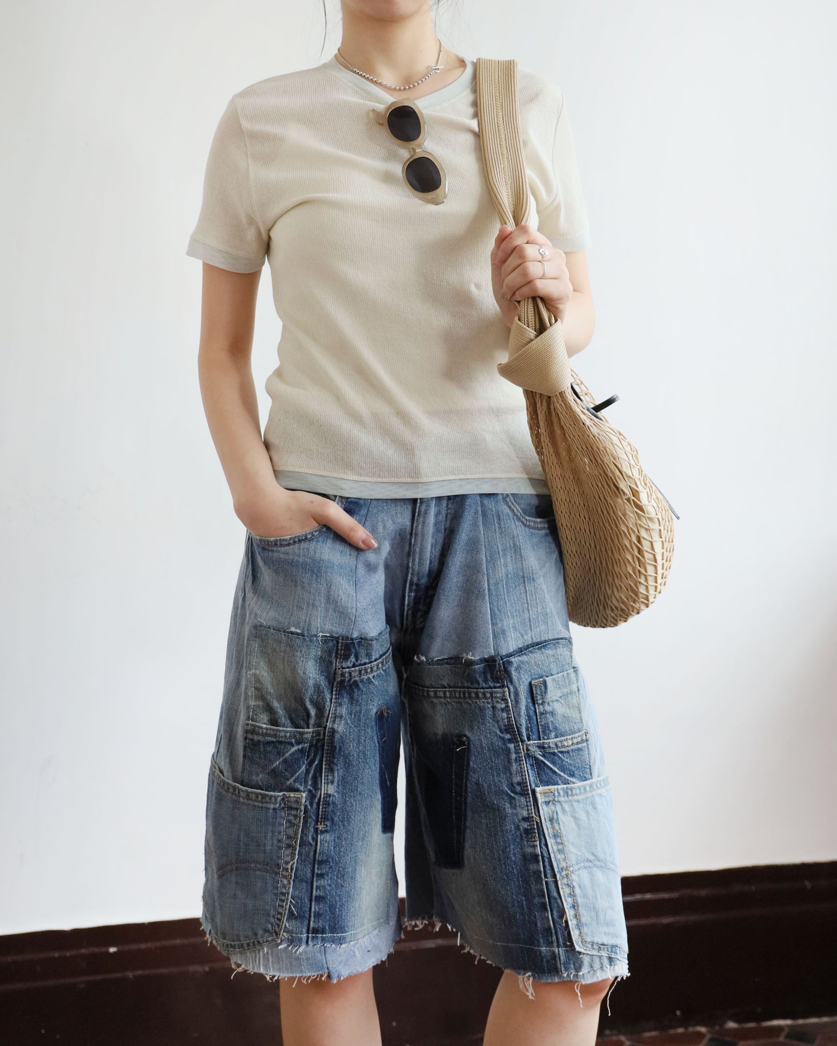 Upcycle Patchwork Denim Shorts (waist 27")