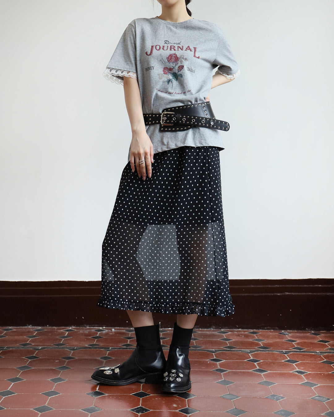 Wide Studded Leather Belt