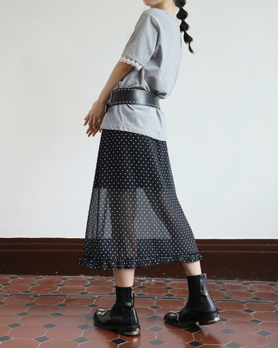 Wide Studded Leather Belt