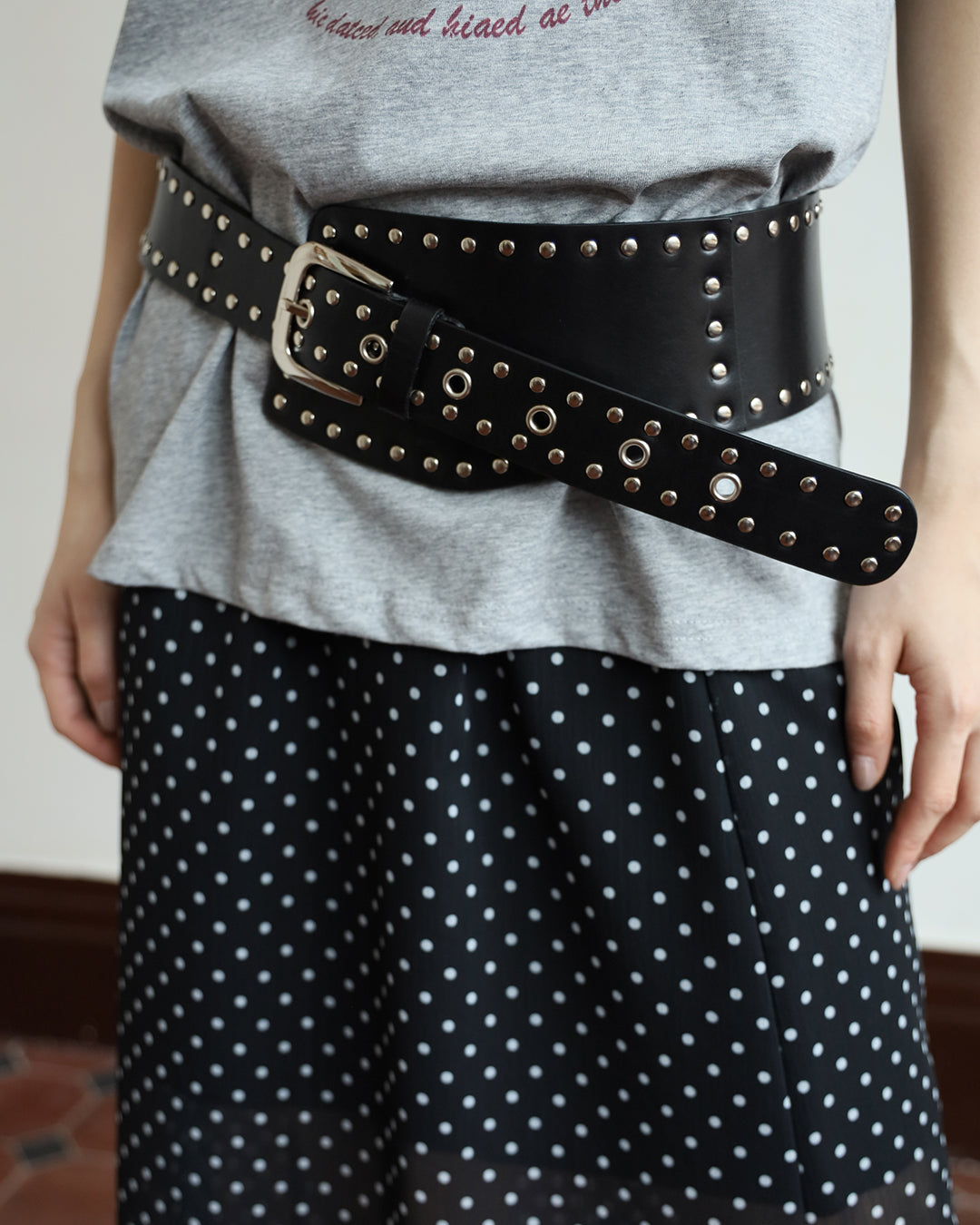 Wide Studded Leather Belt