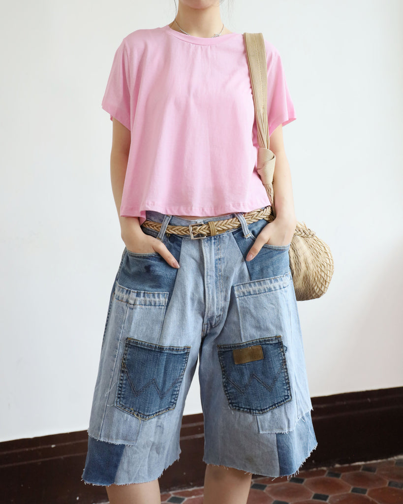 Upcycle Patchwork Denim Shorts (waist 32")