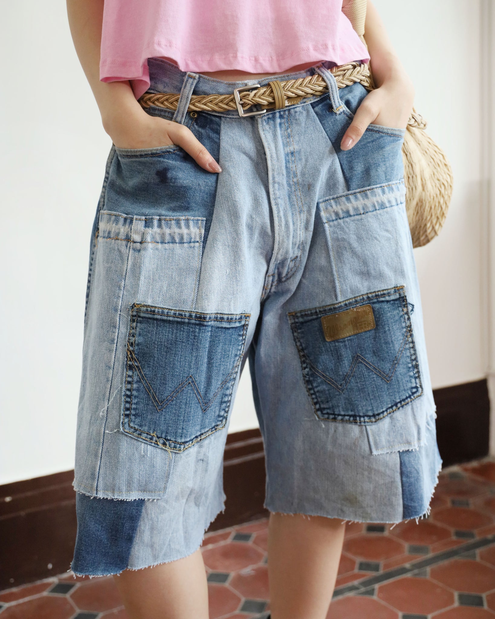 Upcycle Patchwork Denim Shorts (waist 32")