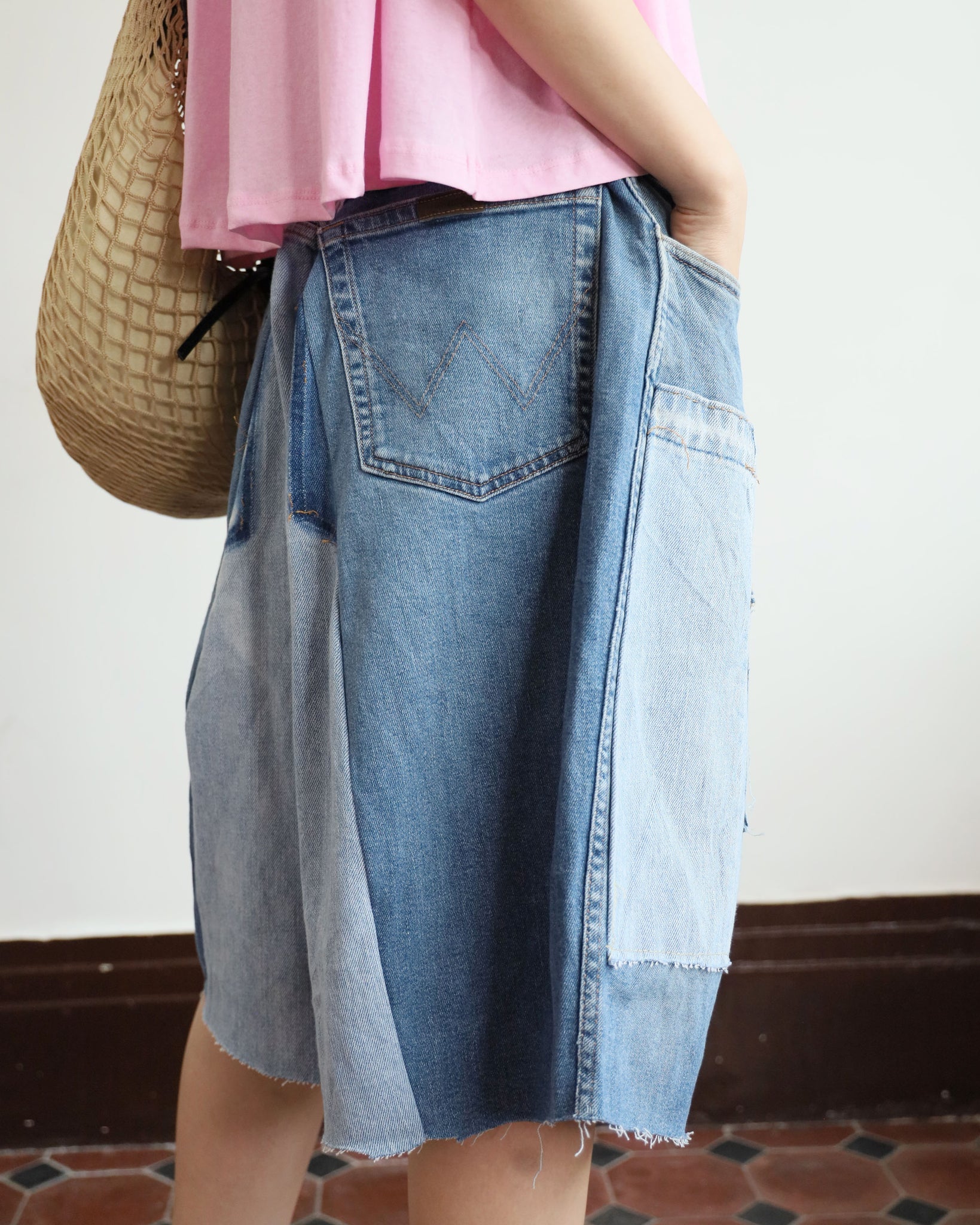 Upcycle Patchwork Denim Shorts (waist 32")