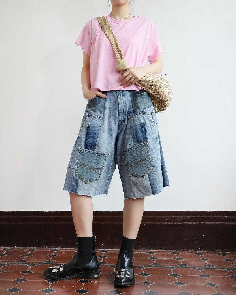 Upcycle Patchwork Denim Shorts (waist 33" )