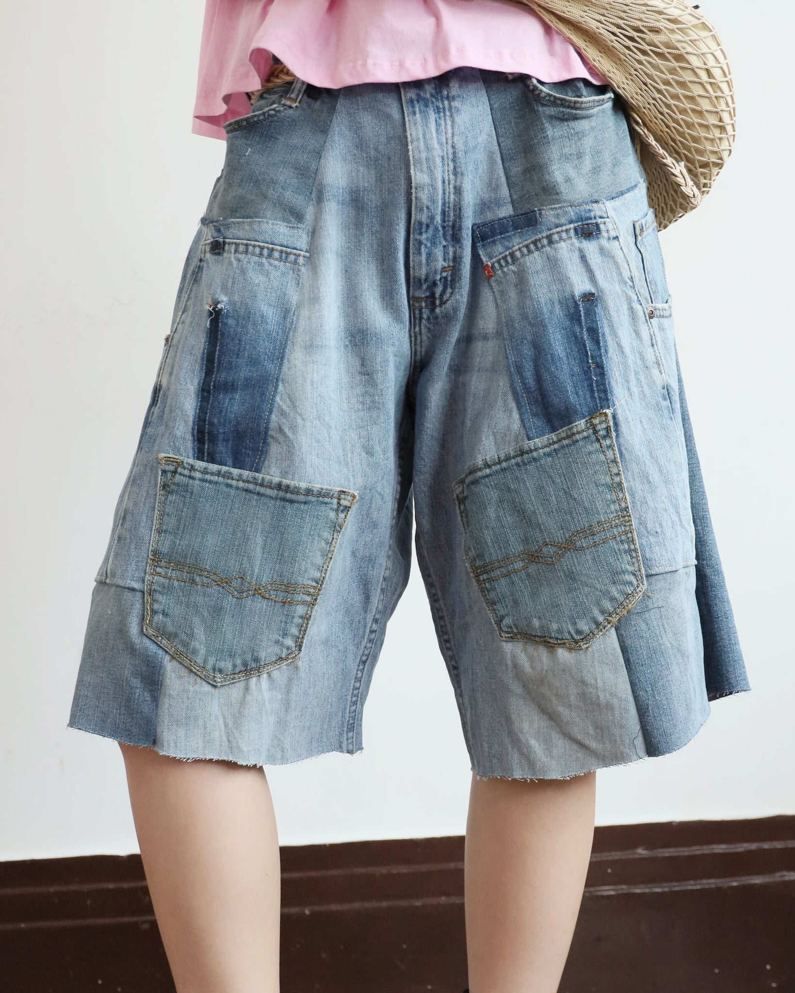 Upcycle Patchwork Denim Shorts (waist 33" )