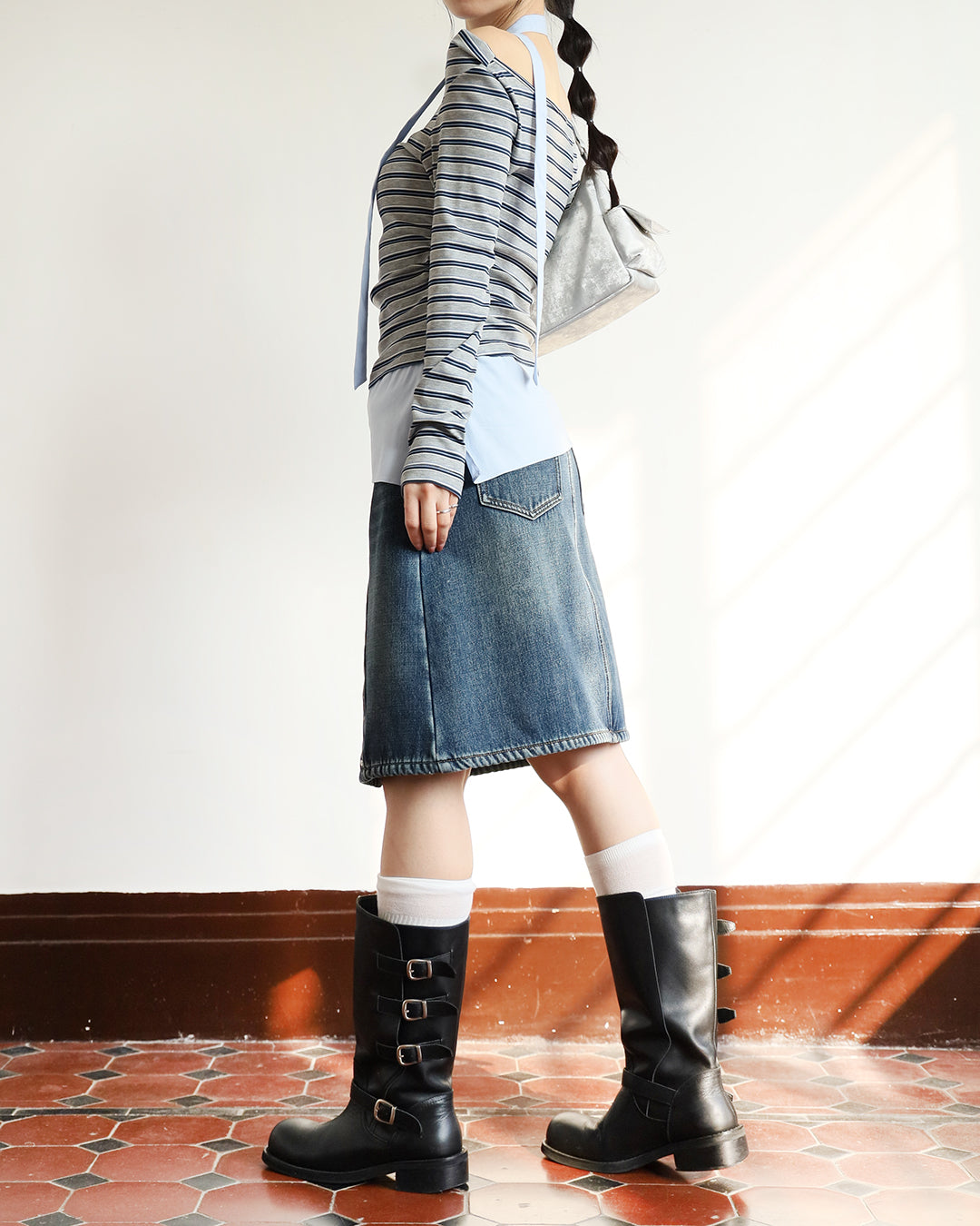 Studded Midi Denim Skirt (Size M)