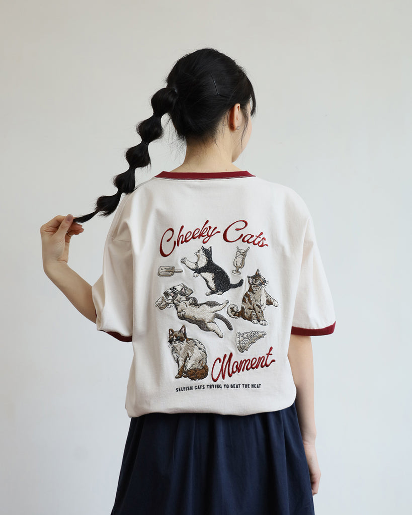 Japan Brand-Embroidery Cats Tee