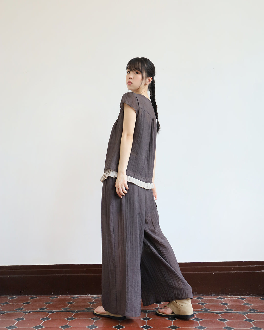 Pleated Layer Top + Pants Set  (2 Colors)