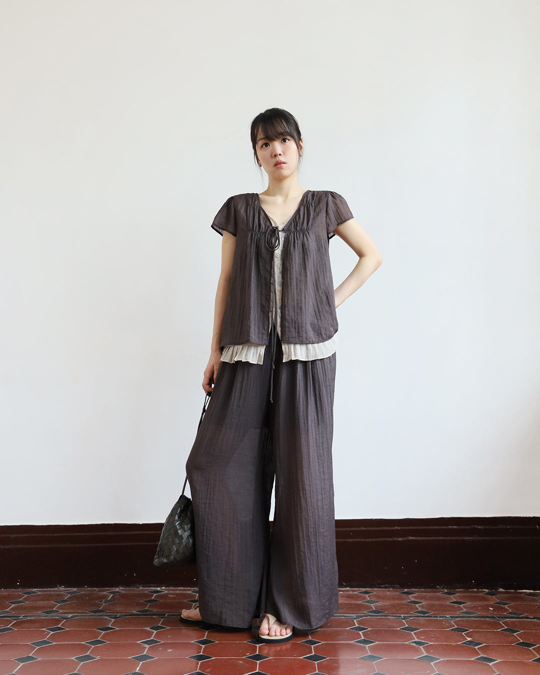 Pleated Layer Top + Pants Set  (2 Colors)
