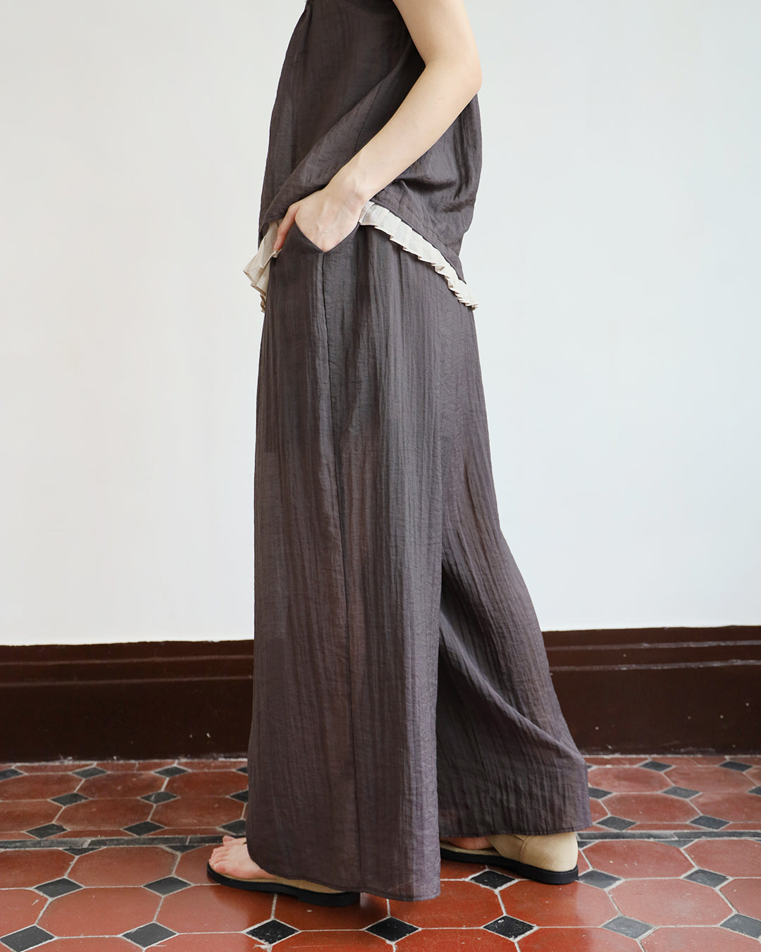 Pleated Layer Top + Pants Set  (2 Colors)