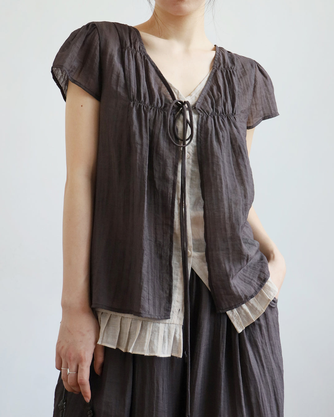 Pleated Layer Top + Pants Set  (2 Colors)