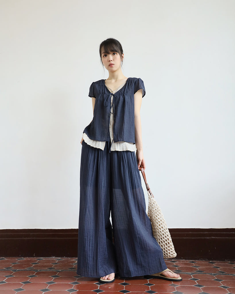Pleated Layer Top + Pants Set  (2 Colors)