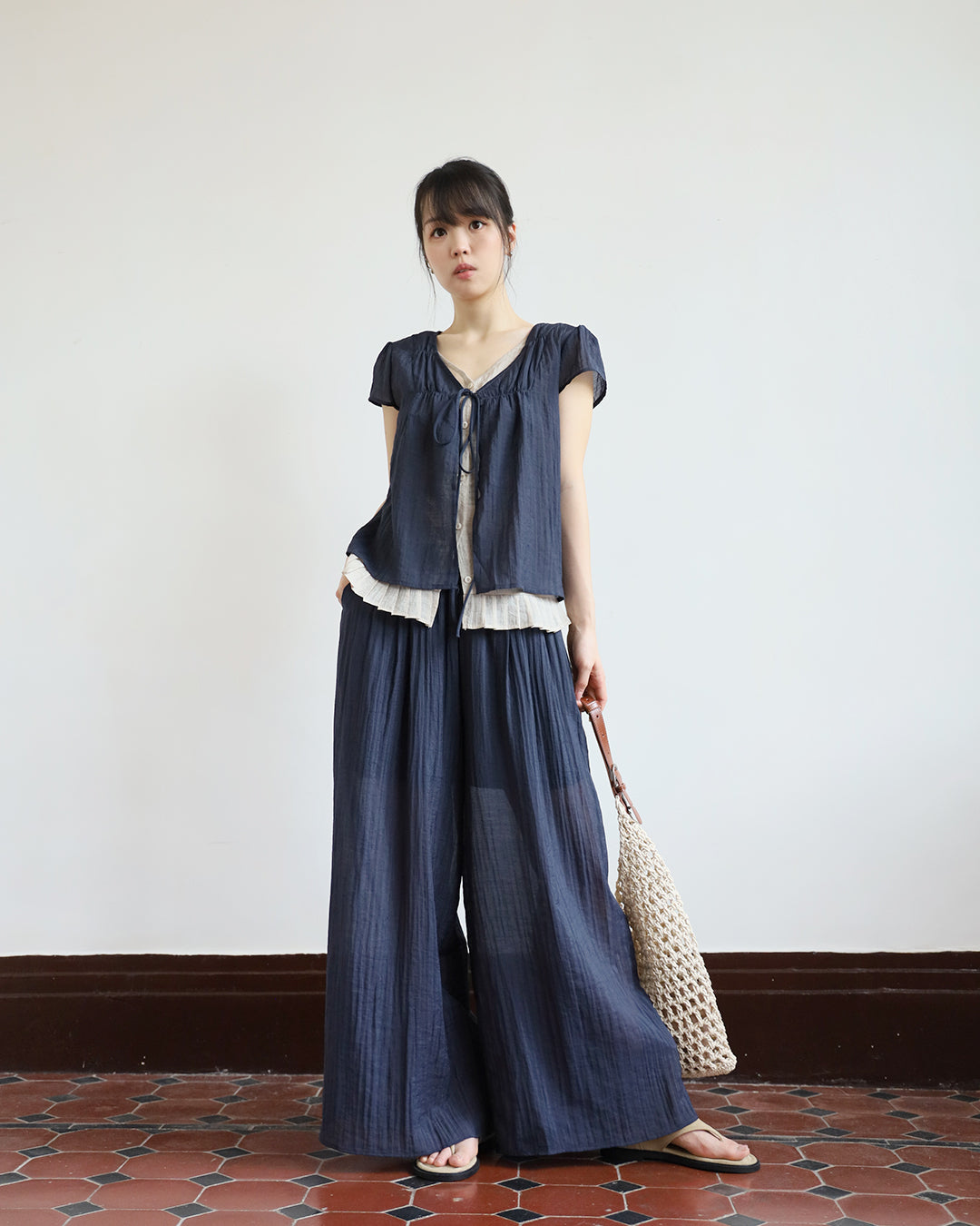 Pleated Layer Top + Pants Set  (2 Colors)