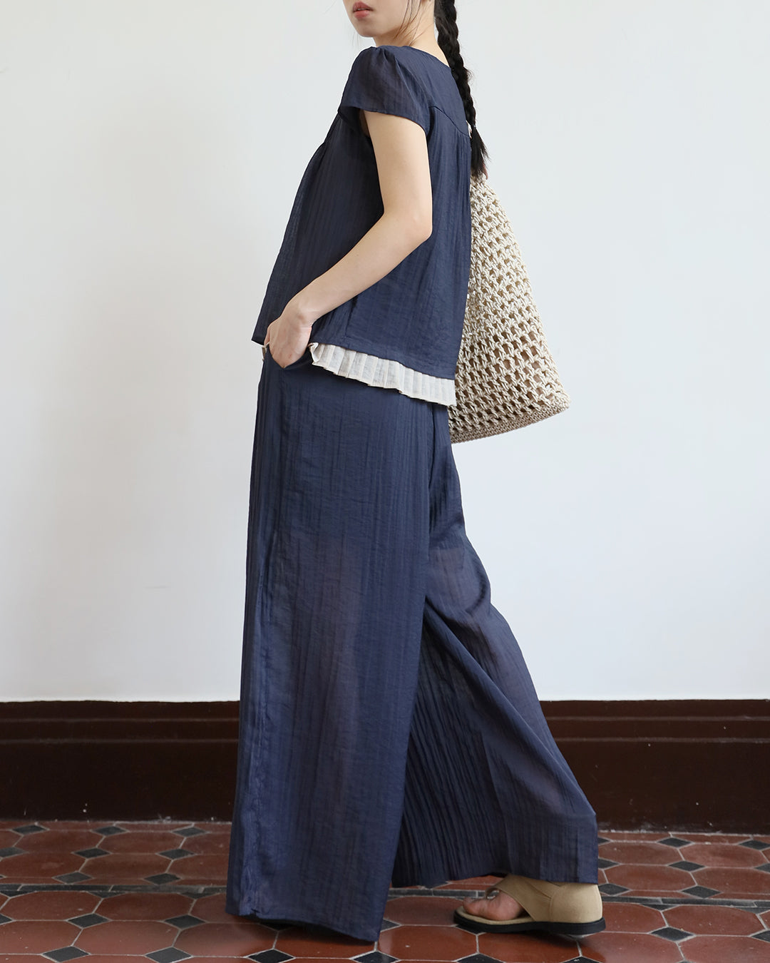 Pleated Layer Top + Pants Set  (2 Colors)