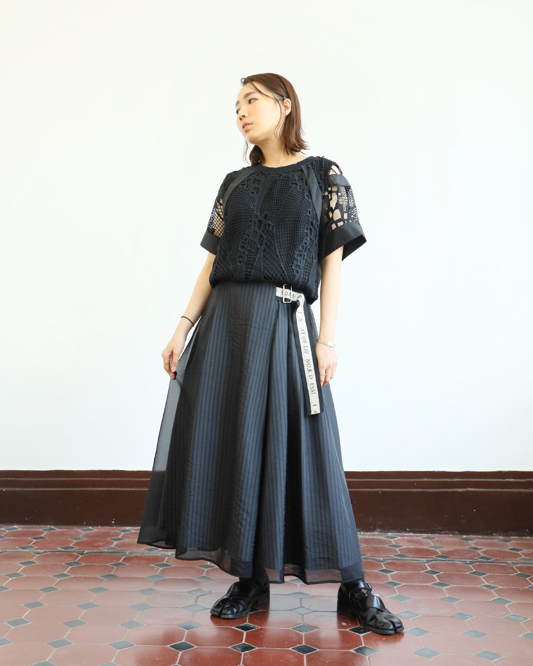 Pinstripe Mesh Layer Skirt
