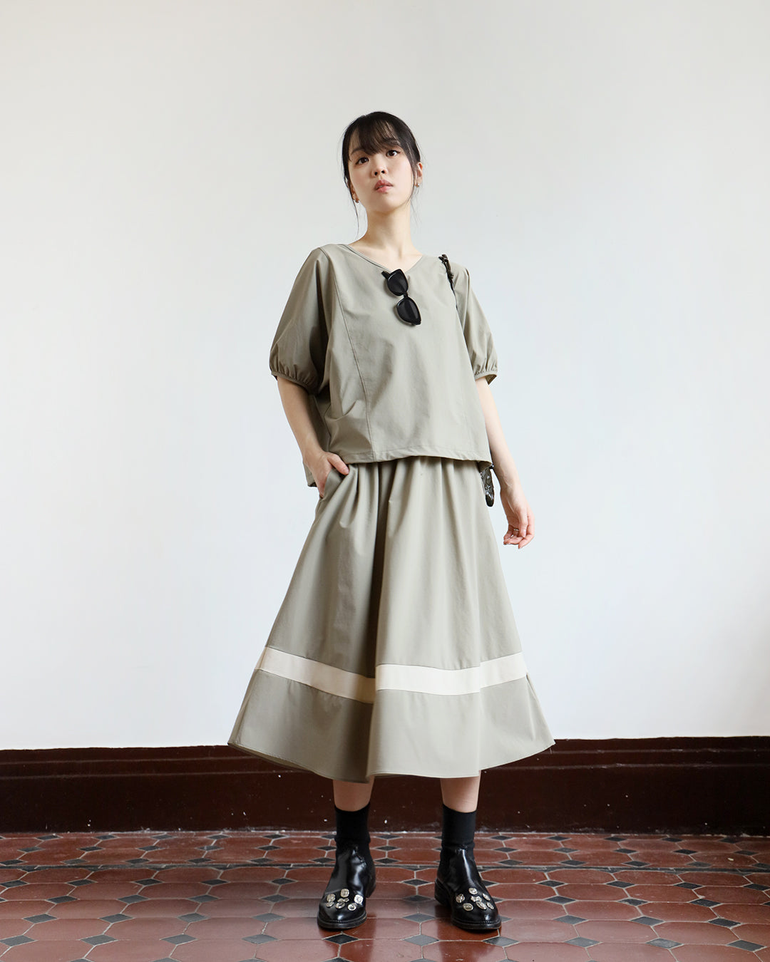 Ribbon Top & Skirt Set (2 Colors)