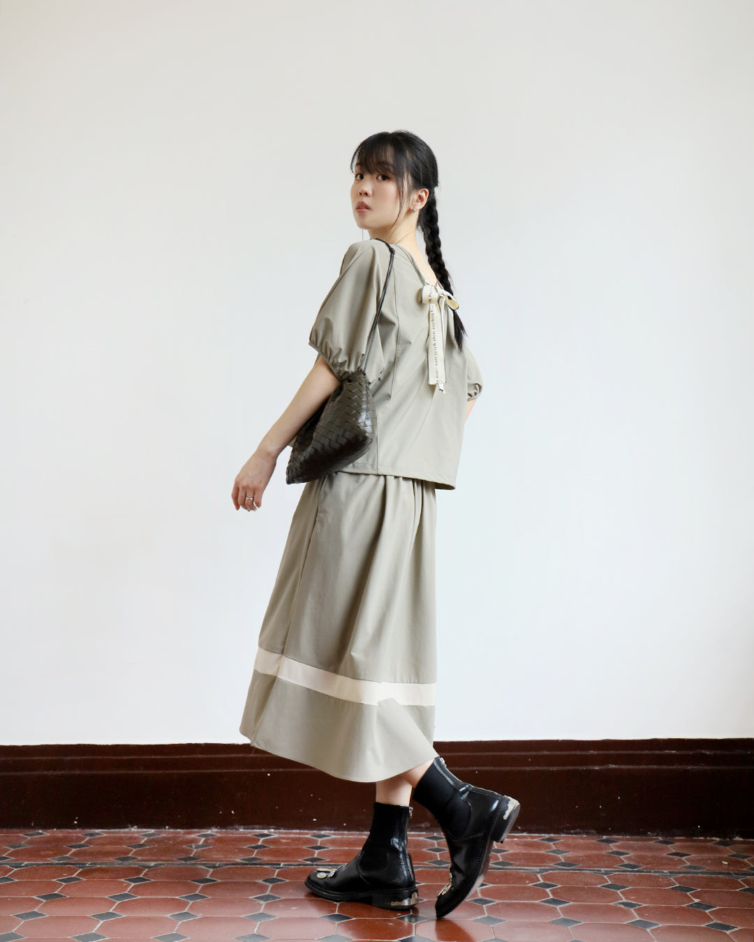 Ribbon Top & Skirt Set (2 Colors)
