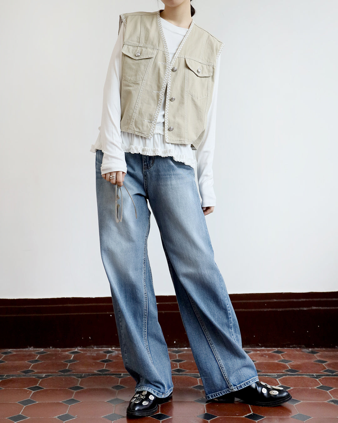 Contrast Stitch Front Pockets Vest