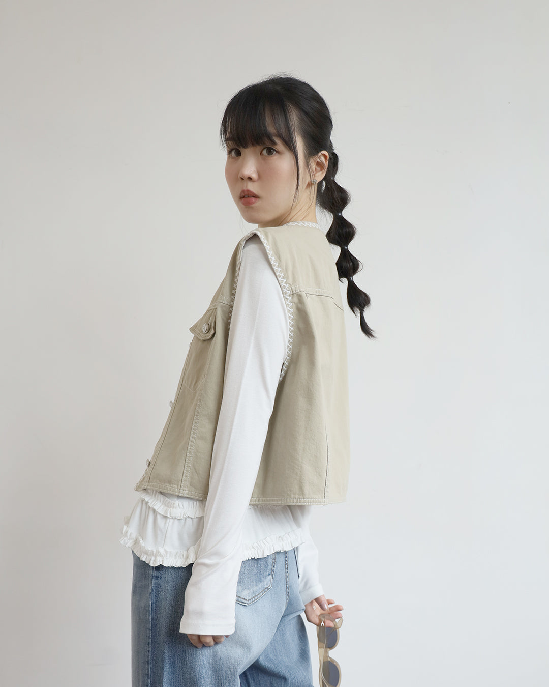 Contrast Stitch Front Pockets Vest