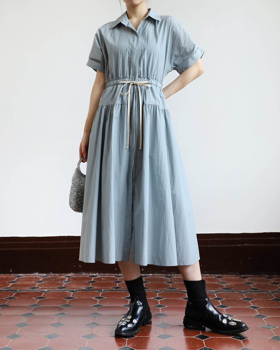 Drawstring Shirt Dress ( 2 Colors)