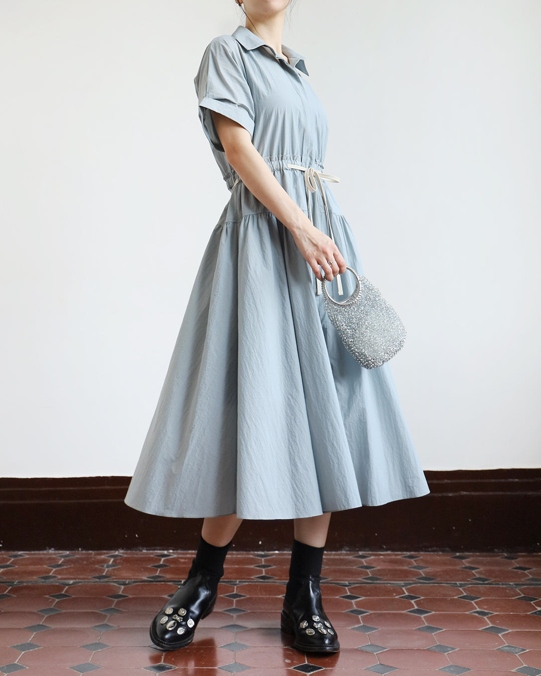 Drawstring Shirt Dress ( 2 Colors)