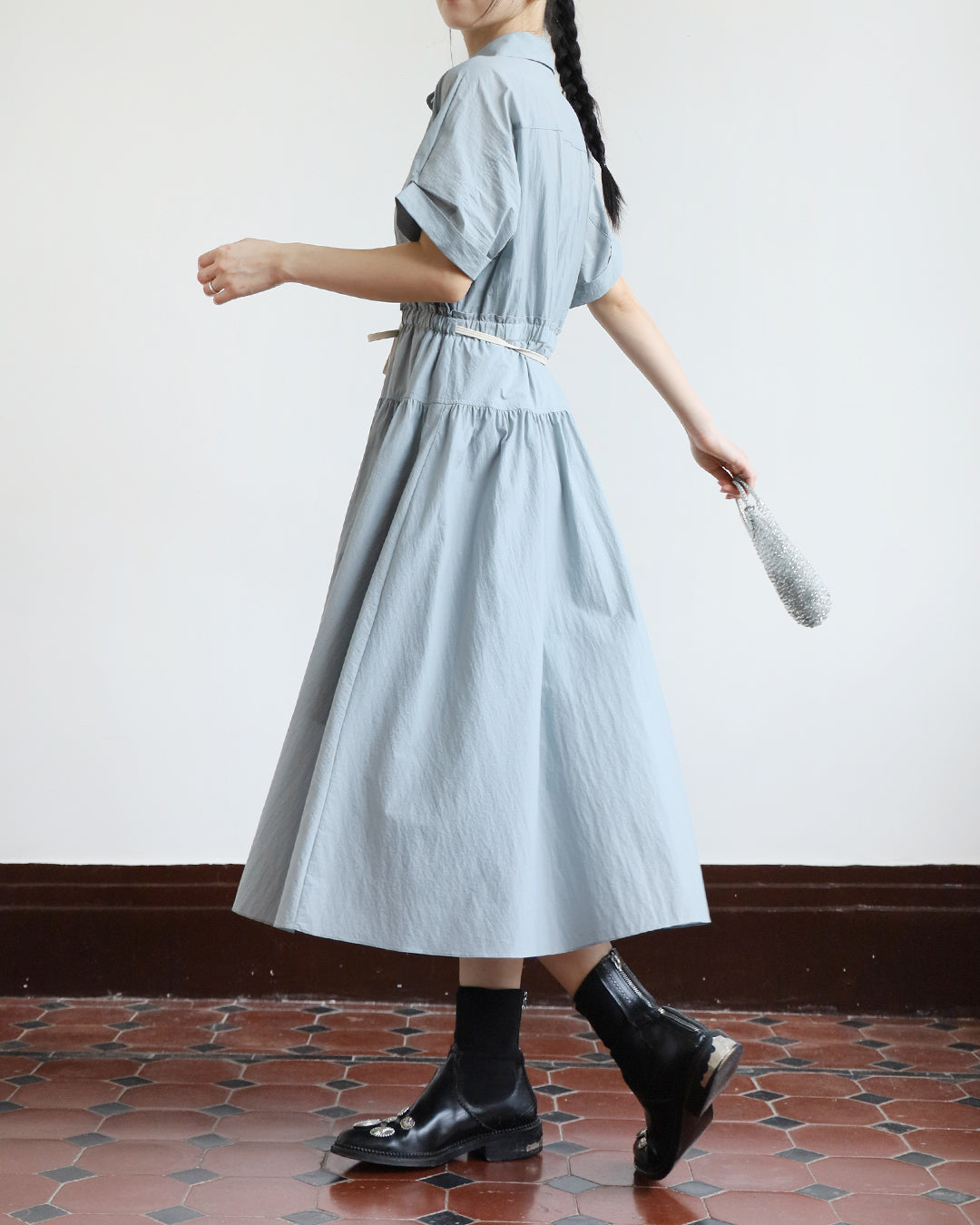 Drawstring Shirt Dress ( 2 Colors)