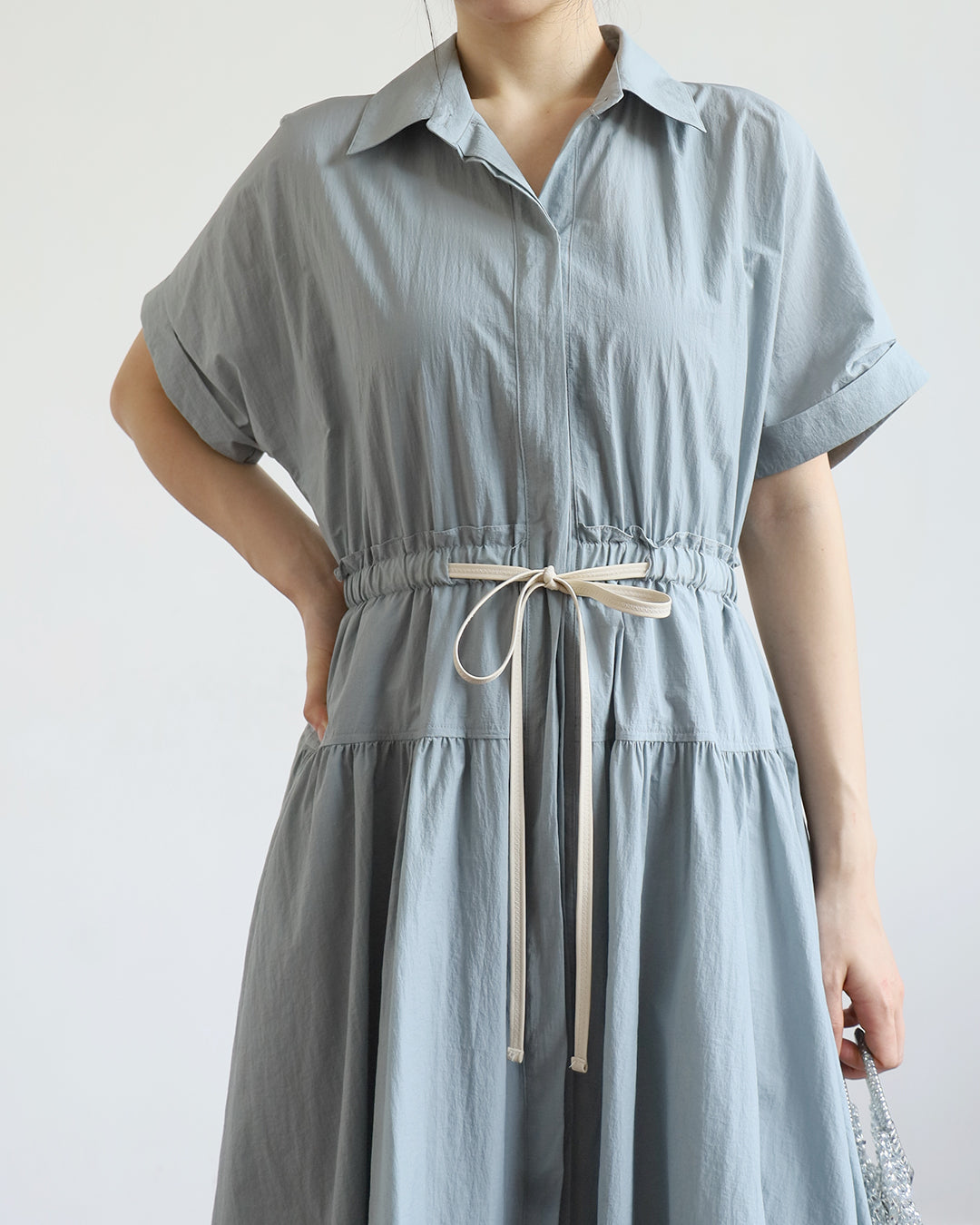 Drawstring Shirt Dress ( 2 Colors)