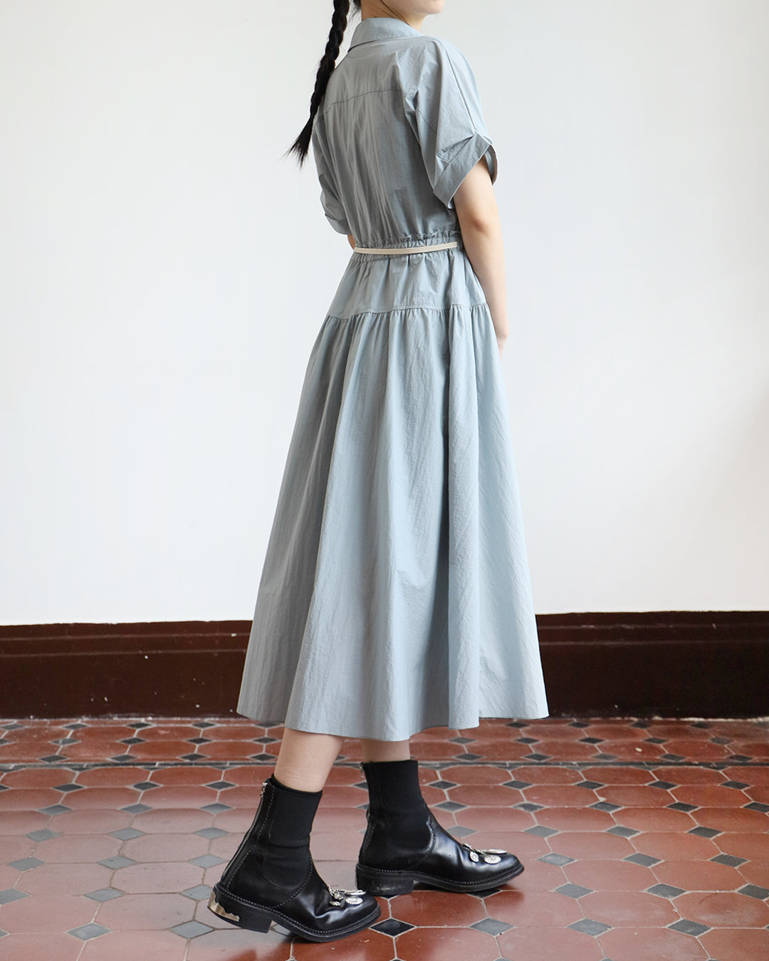 Drawstring Shirt Dress ( 2 Colors)
