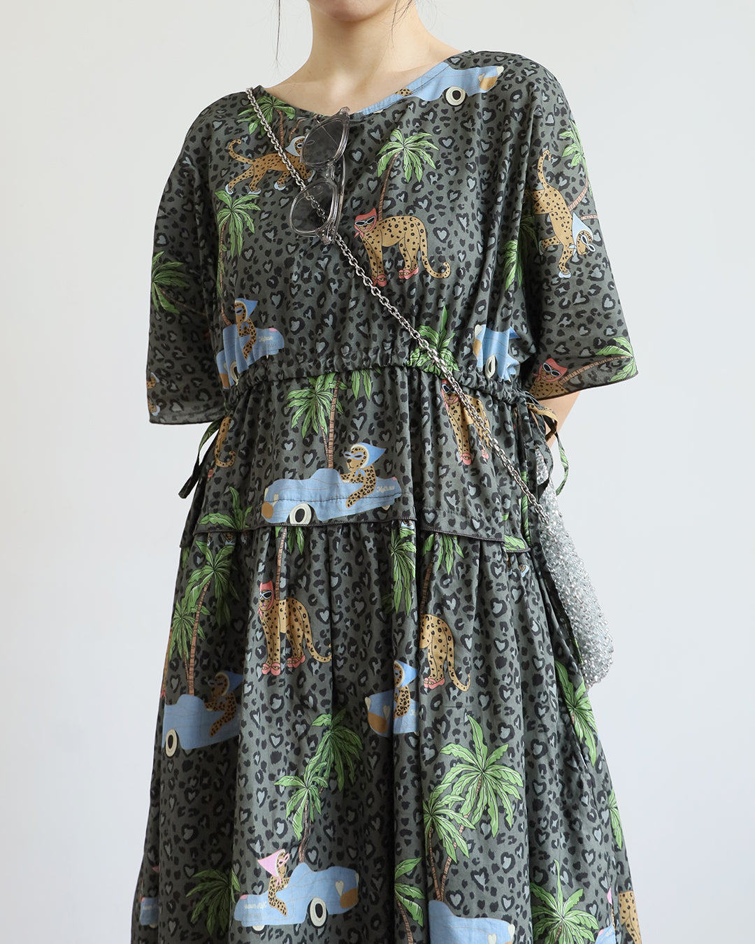 Leopard Pattern Drawstring Dress