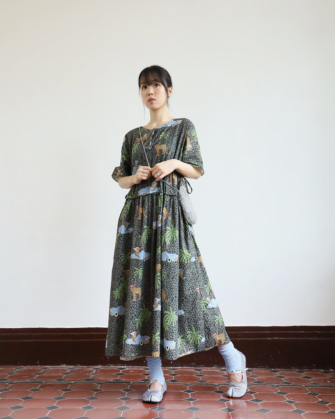 Leopard Pattern Drawstring Dress