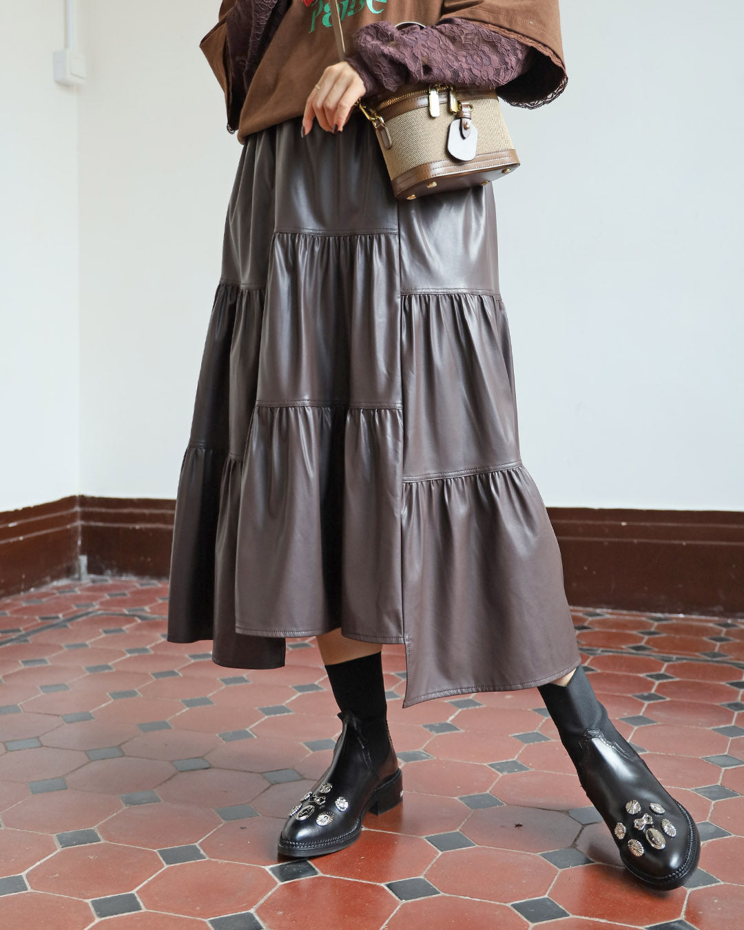 Asymmetric Faux Leather Skirt