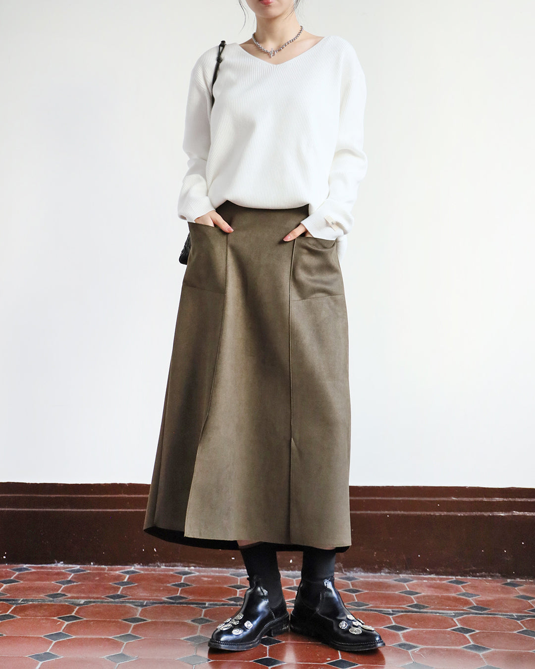 Faux Suede Midi Skirt (2 colors)