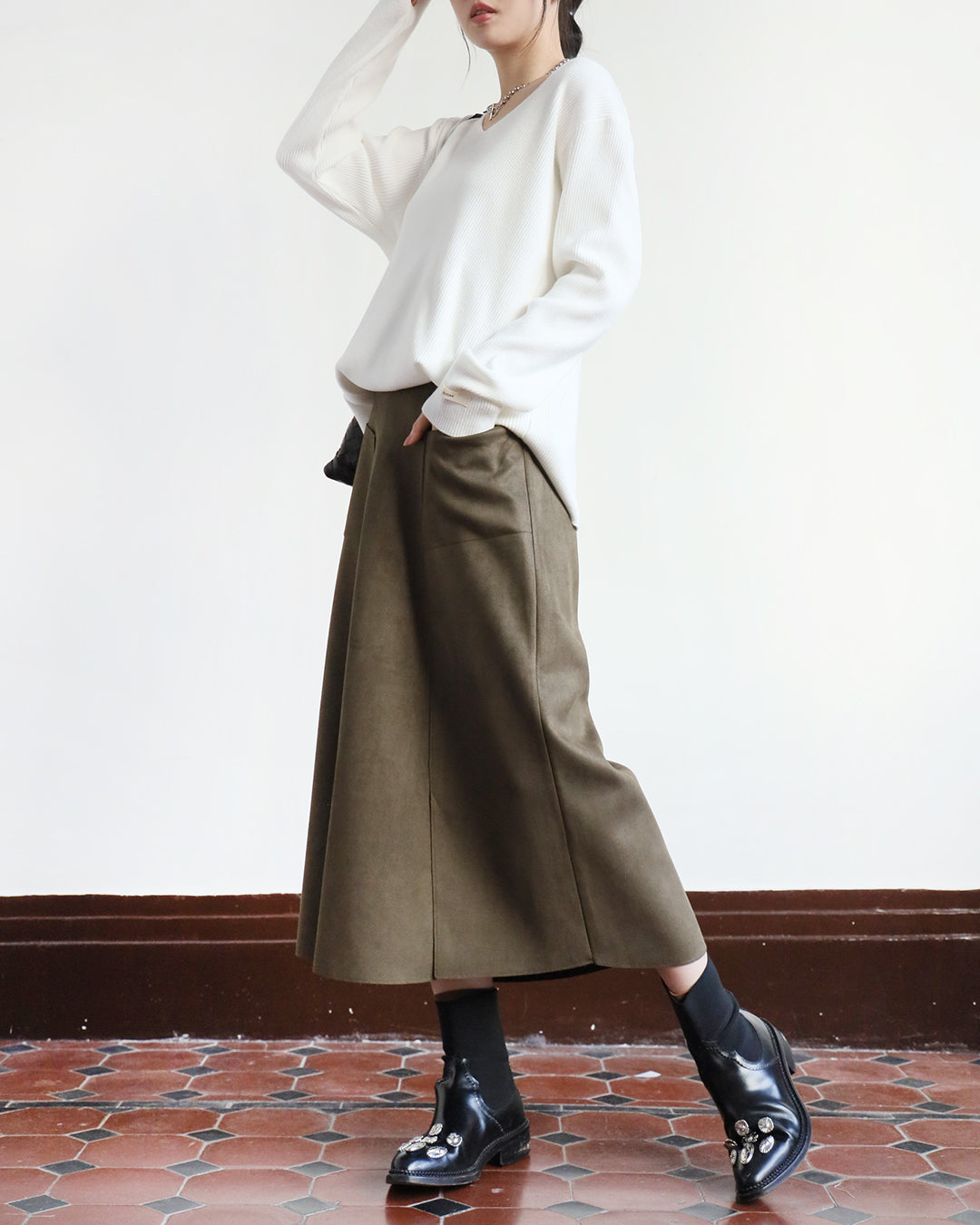 Faux Suede Midi Skirt (2 colors)