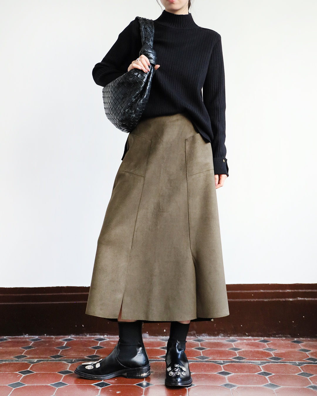 Faux Suede Midi Skirt (2 colors)