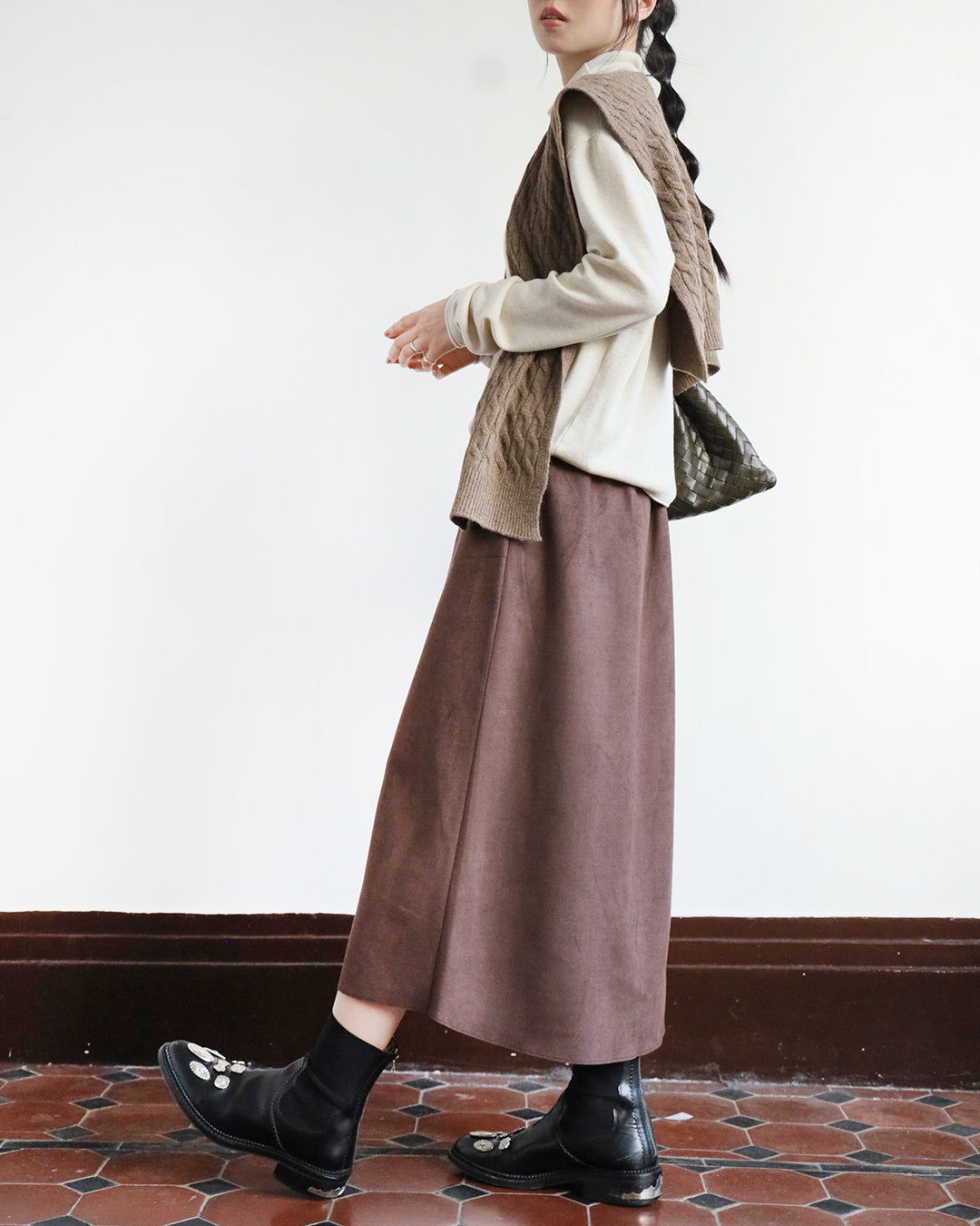 Faux Suede Midi Skirt (2 colors)