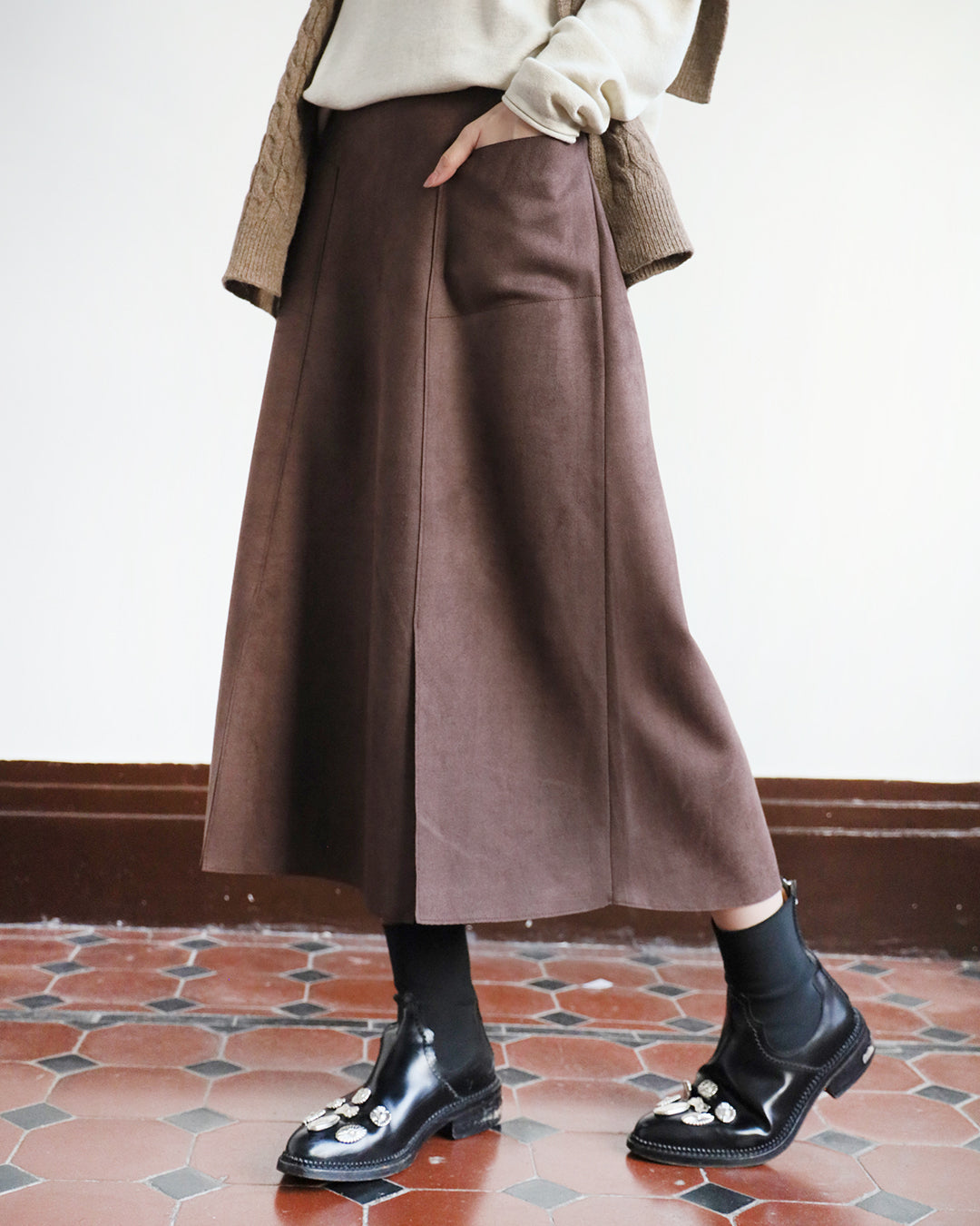 Faux Suede Midi Skirt (2 colors)