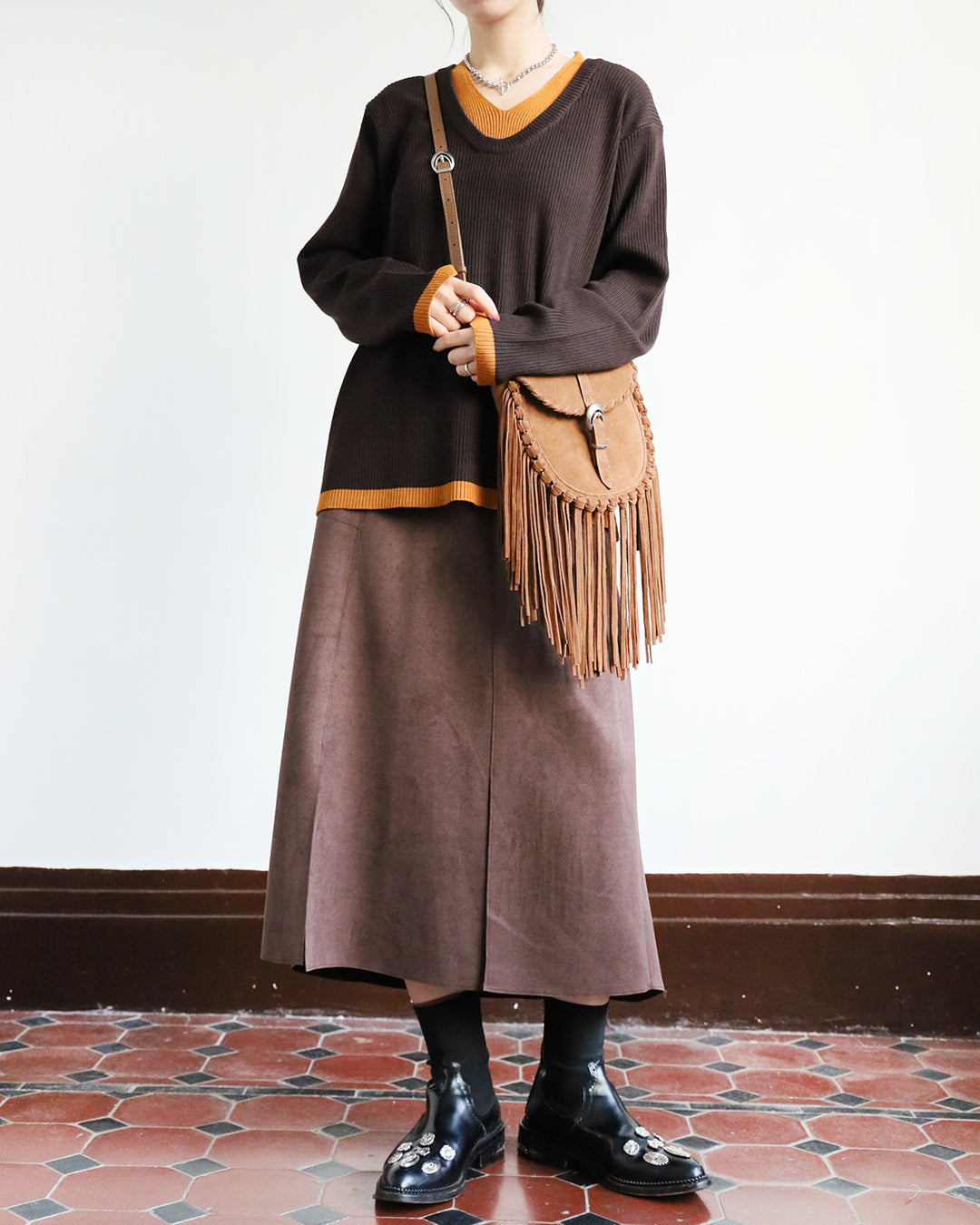 Faux Suede Midi Skirt (2 colors)