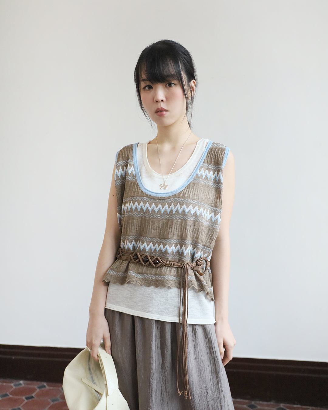 Ethnic Pattern Vest w/ Belt