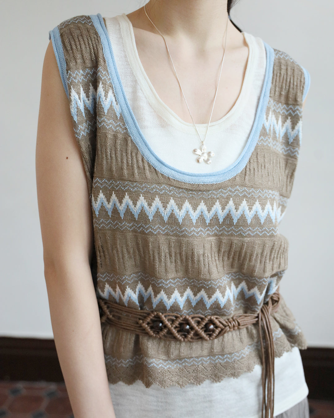 Ethnic Pattern Vest w/ Belt