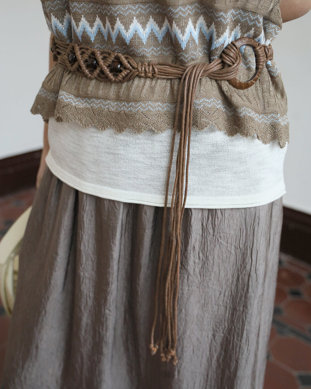 Ethnic Pattern Vest w/ Belt