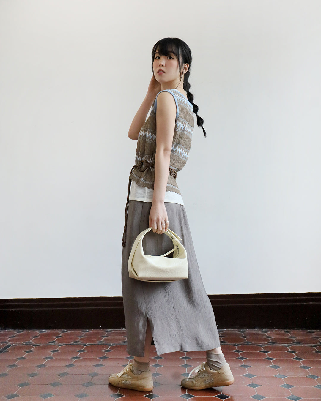 Ethnic Pattern Vest w/ Belt