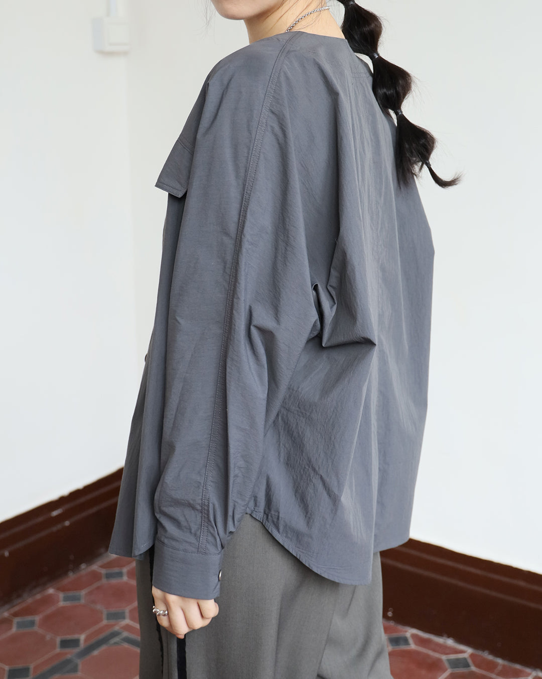 Collarless Shirt Jacket (2 color)