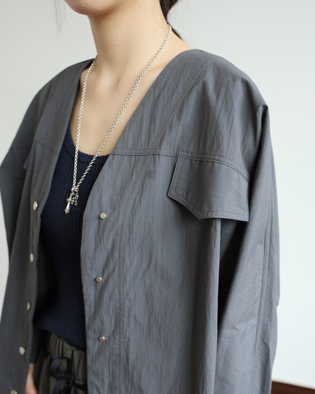 Collarless Shirt Jacket (2 color)