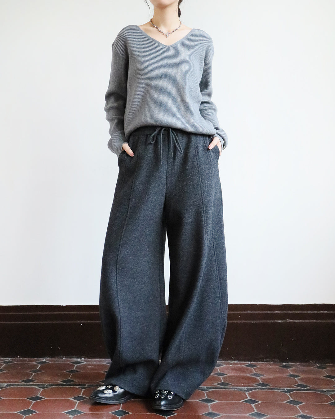 Wool-Blended Barrel Leg Pants (3 colors | Size S-XL)