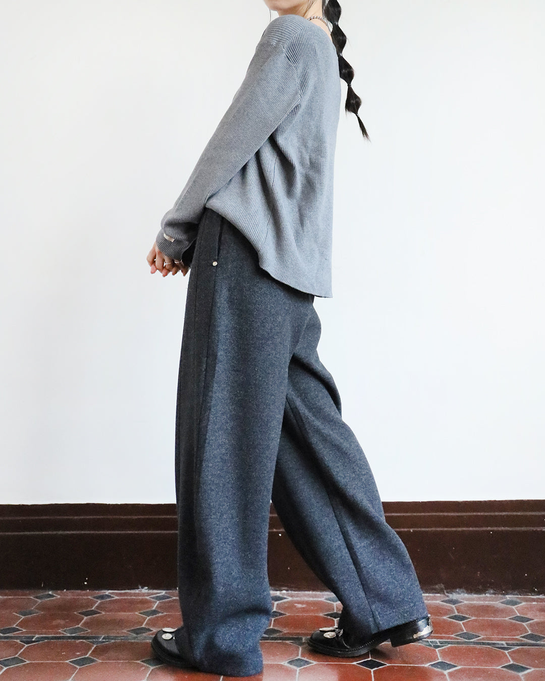Wool-Blended Barrel Leg Pants (3 colors | Size S-XL)