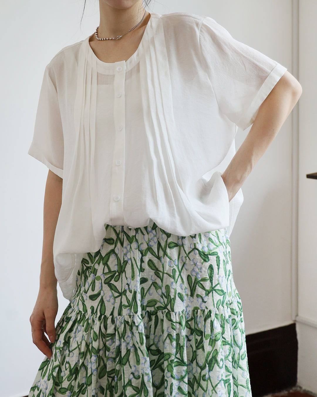 Pintuck Shirt with Mesh Hem (2 Colors)
