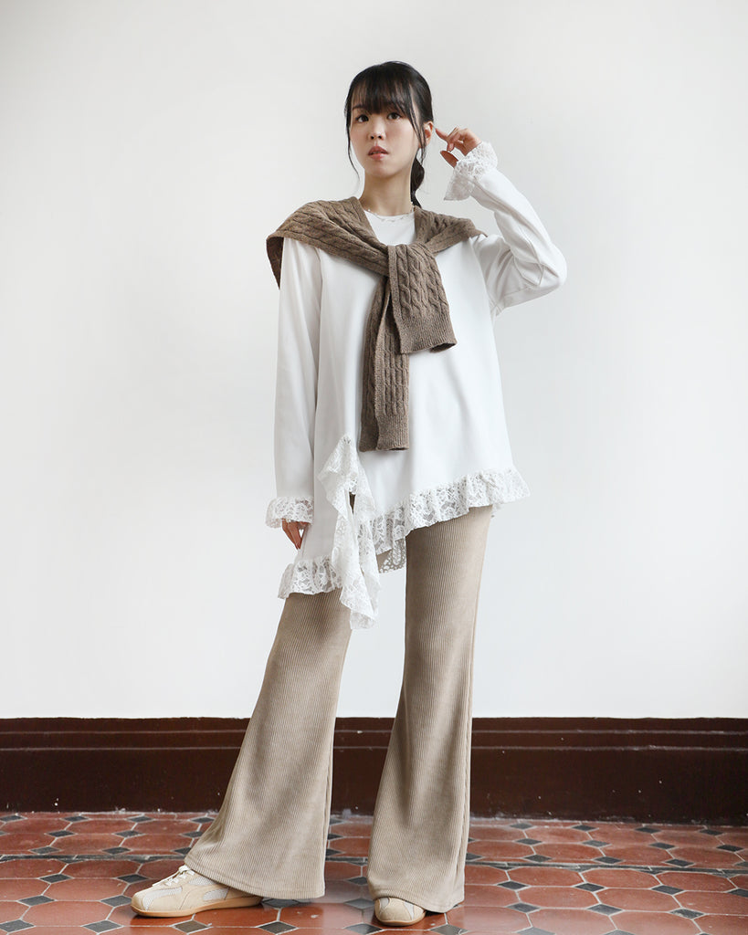 Asymmetric Lace Trim Top