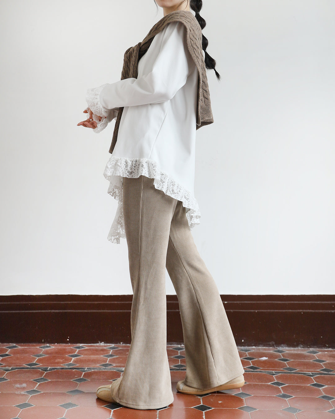 Asymmetric Lace Trim Top